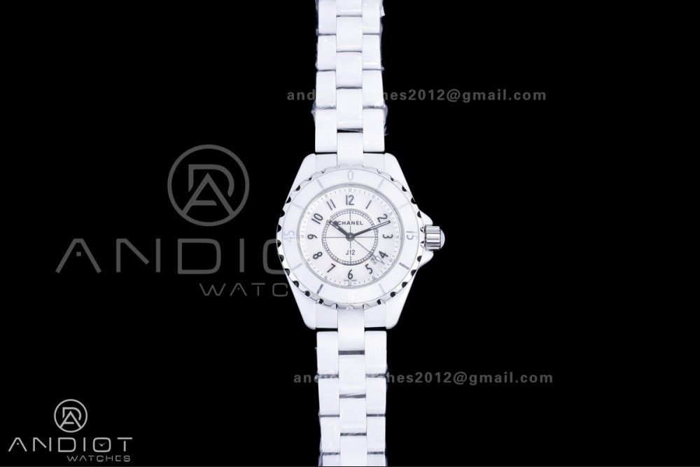 J12 33mm HTF 1:1 Best Edition White Korea Ceramic White Dial Black Markers on Bracelet Swiss Quartz