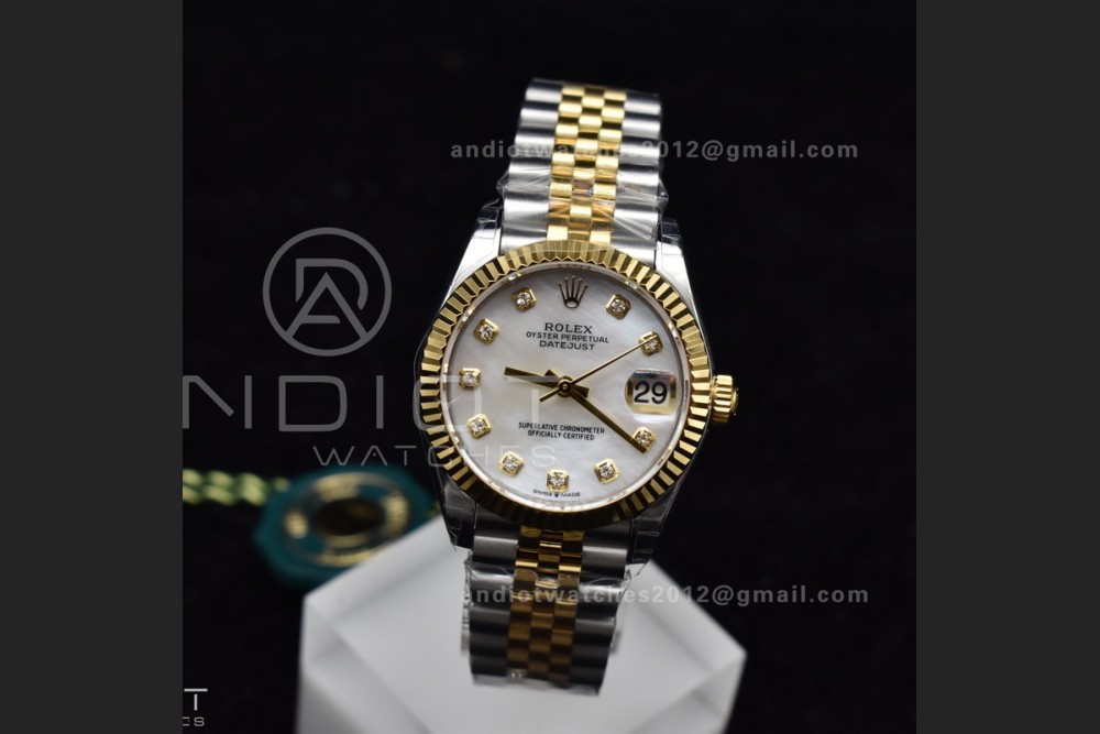 DateJust 31 Ladies 278271 GSF 316L Steel MOP Diamond Dial On YG President Bracelet