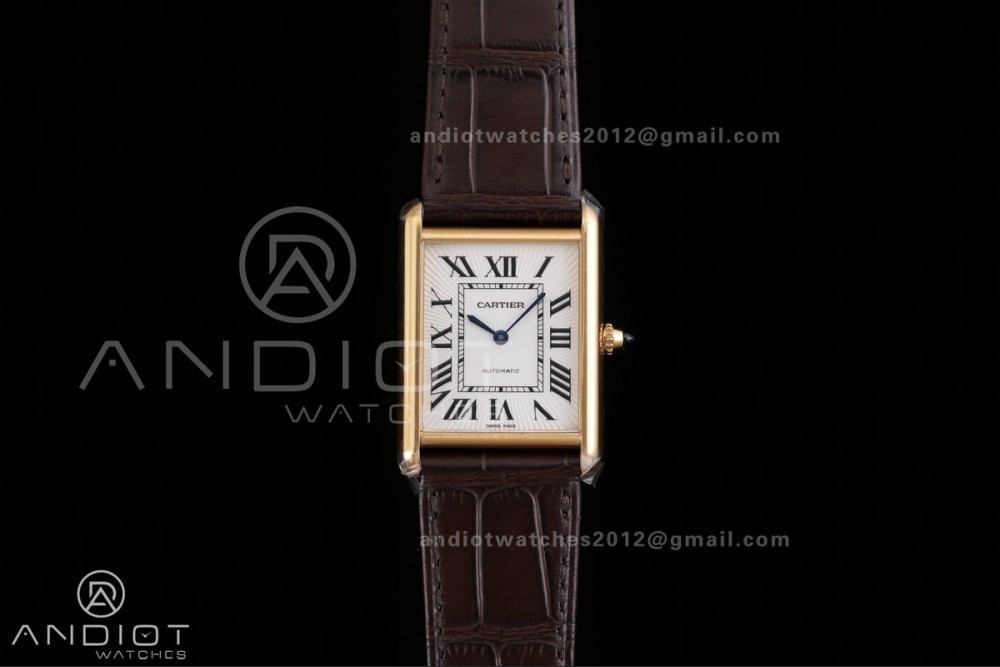Tank Louis XL 38x27mm YG F1F 1:1 Best Edition White Dial on Dark Brown Strap A1899Mc