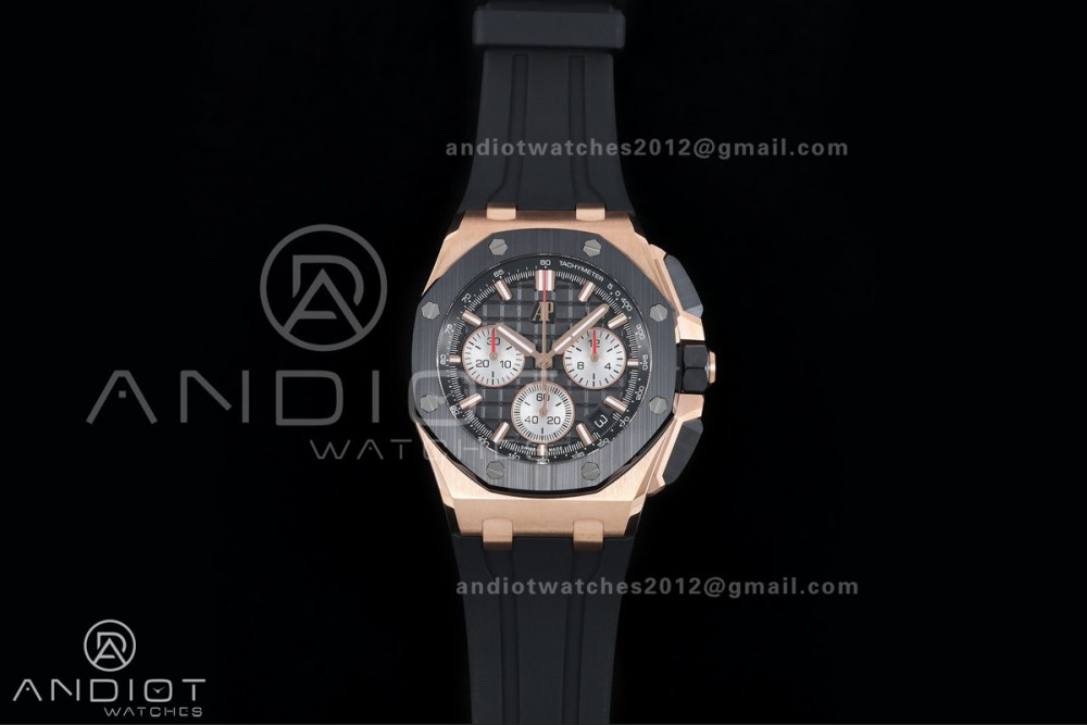 Royal Oak Offshore 43mm 26420 Ceramic Bezel RG Gain Weight DDF 1:1 Black Dial On Black Rubber Strap DD4401 Super Clone