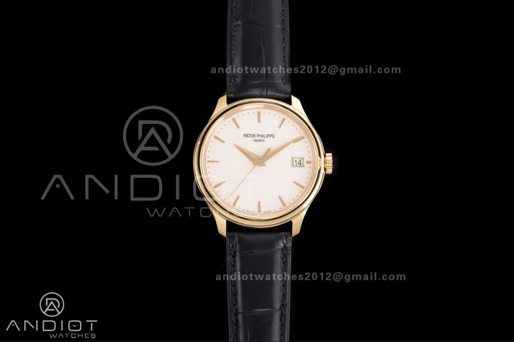 Calatrava 5227 YG 3KF 1:1 Best Edition White Dial on Brown Black Strap A324 Super Clone V2