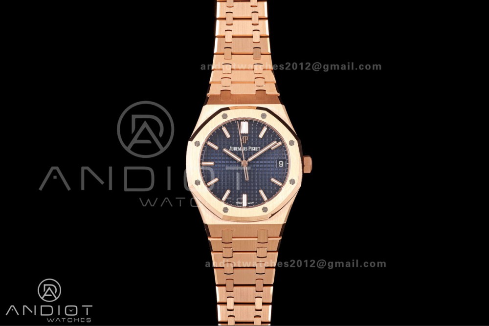 Royal Oak 41mm 15500 RG DDF 1:1 Best Edition Blue Dial on RG Bracelet DD4302 Super Clone (Weighted)