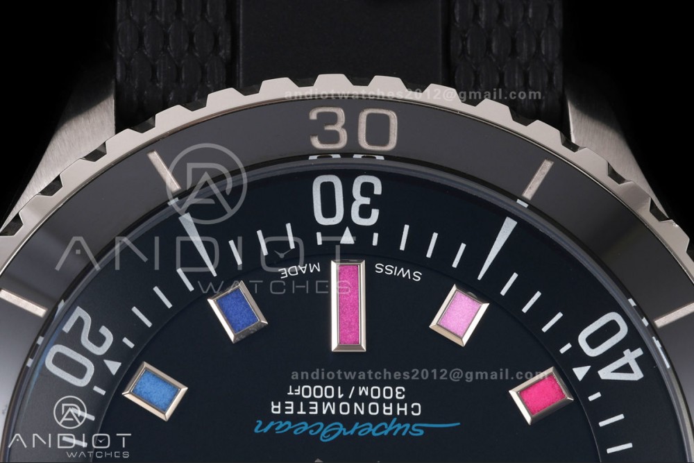SuperOcean Automatic 42 SS BLF 1:1 Best Edition Black Rainbow Dial on Black Rubber Strap A2824 — photo 6