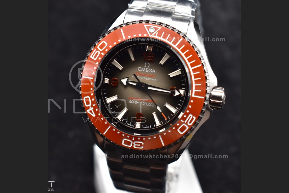 Seamaster 6000M Ultra Deep SS TF 1:1 Best Edition Gray Dial Orange Ceramic Bezel on SS Bracelet A2824