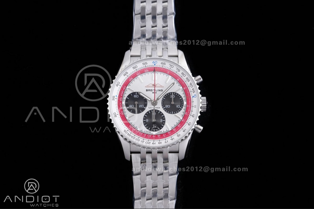 Navitimer B01 SS 43mm BLS 1:1 Best Edition White Dial Black Subdial on SS Bracelet A7750