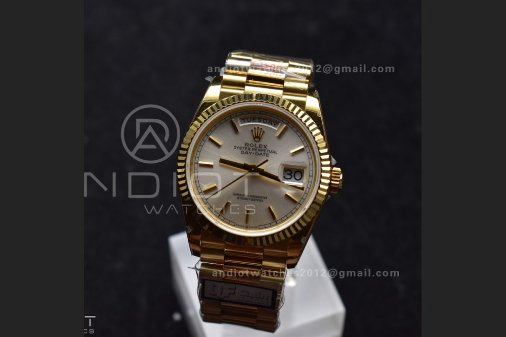 DayDate 36 YG QF Best Edition 904L Steel Silver Dial on President Bracelet vr3255 V5 (Gain Weight)