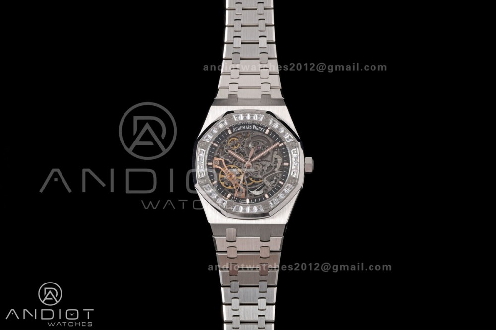 Royal Oak 41mm Openworked 15407 SS Diamonds Bezel OCTA 1:1 Best Edition on SS Bracelet SA3132 V3 (Free Sprung)