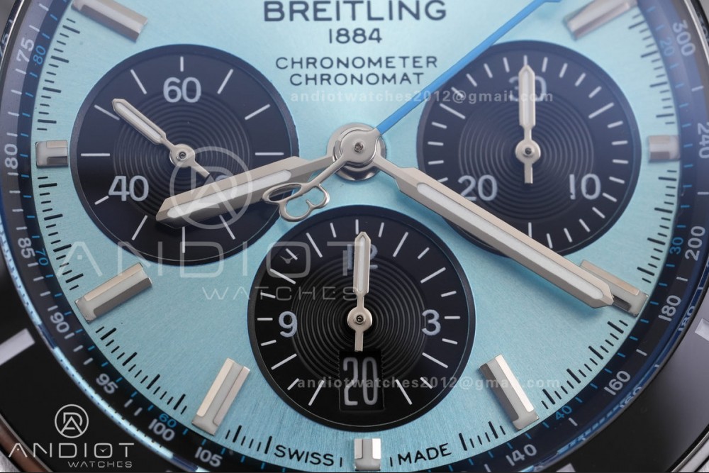 Super Chronomat B01 44 SS BLF 1:1 Best Edition Ice Blue Dial on SS Bracelet A7750 — photo 4