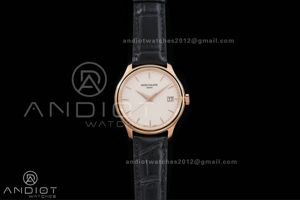 Calatrava 5227 RG 3KF 1:1 Best Edition White Dial on Black Leather Strap A324 Super Clone V2