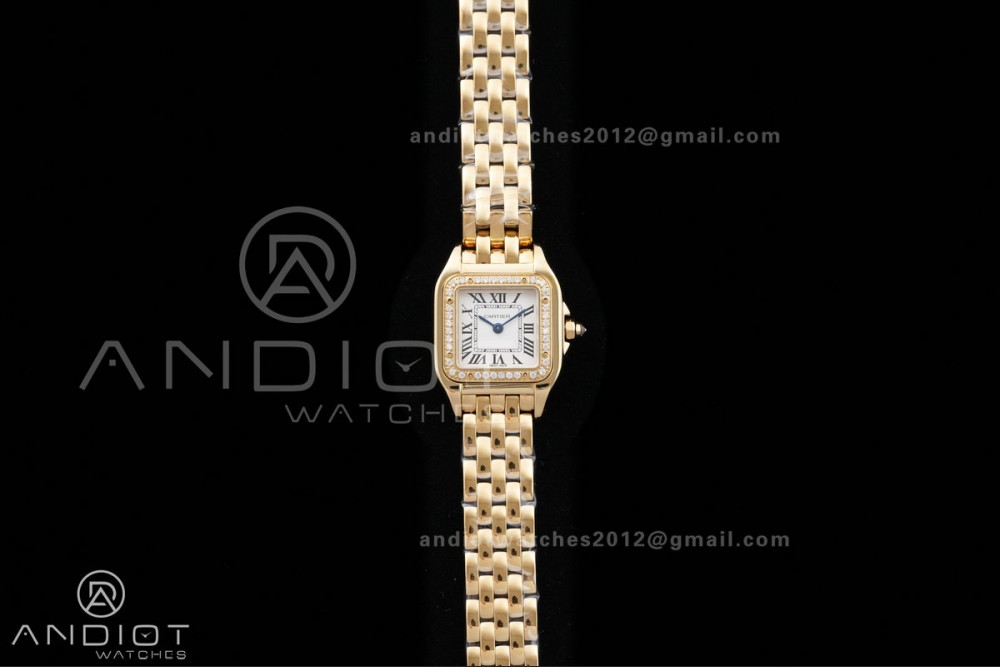 Panthère 22mm BVF 1:1 Best Edition YG White Dial Diamonds Bezel on YG Bracelet Ronda Quartz