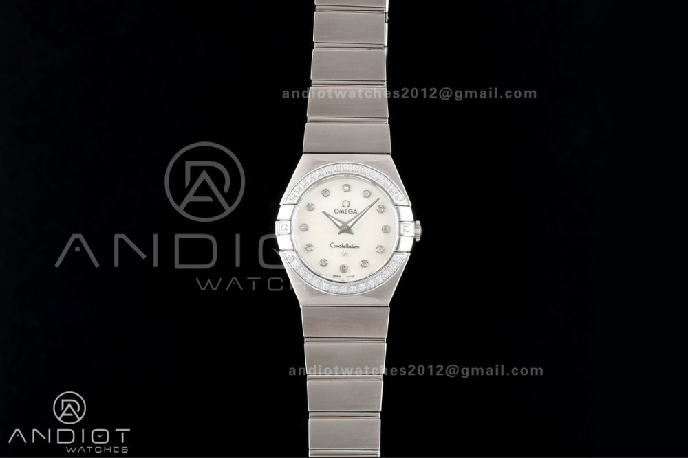 Constellation 28mm SS 8848F 1:1 Best Edition White MOP Dial Diamonds Bezel on SS Bracelet ETA Quartz
