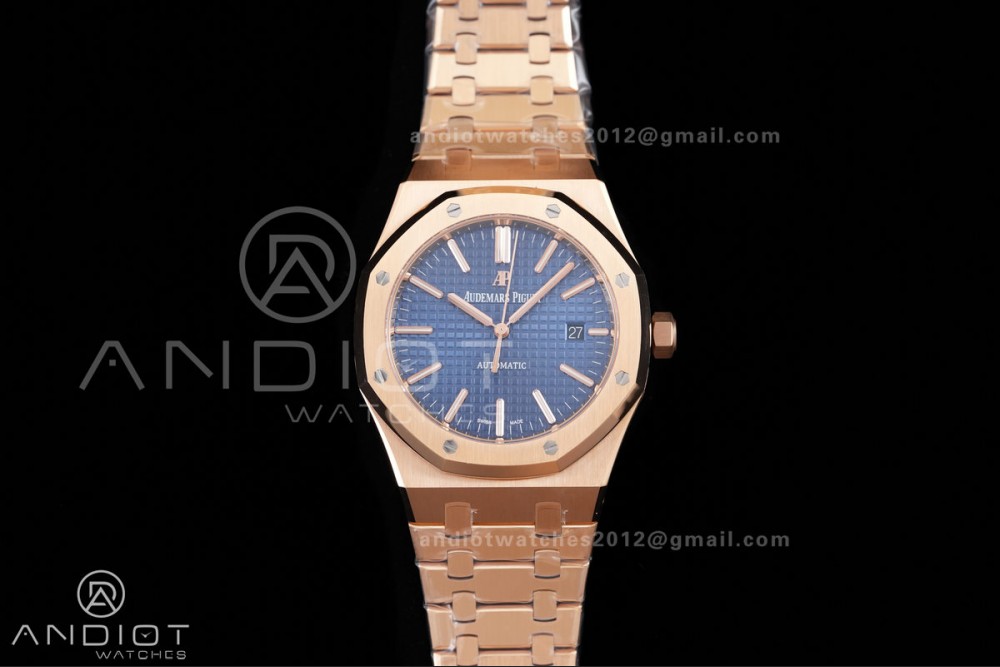 Royal Oak 41mm 15400 RG ZF 1:1 Best Edition Blue Textured Dial on RG Bracelet V2 SA3120 Super Clone