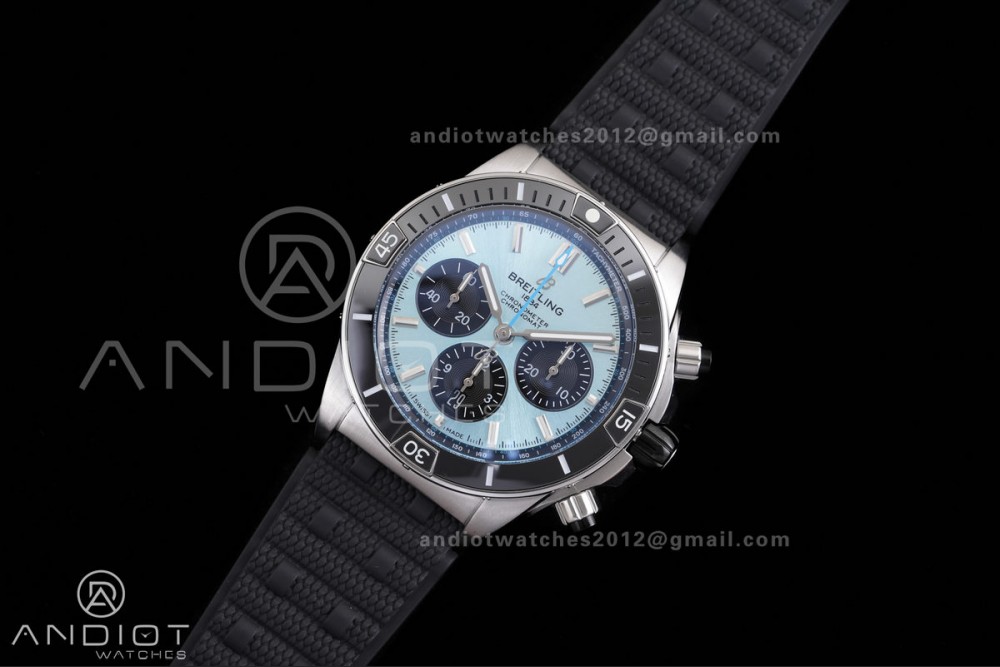 Chronomat B01 44mm SS BLSF 1:1 Best Edition Ice Blue Dial on Black Rubber Strap A7750 — photo 2