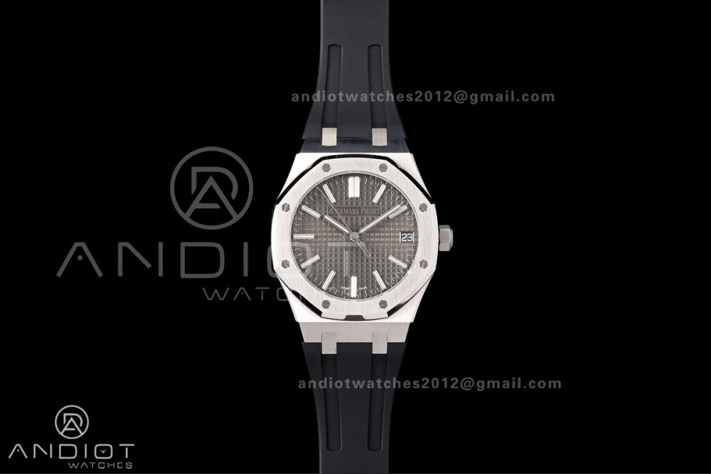 Royal Oak 15510 SS OCTA 1:1 Best Edition Gray Dial on Black Rubber Strap JH4302 Super Clone (Free Sprung)