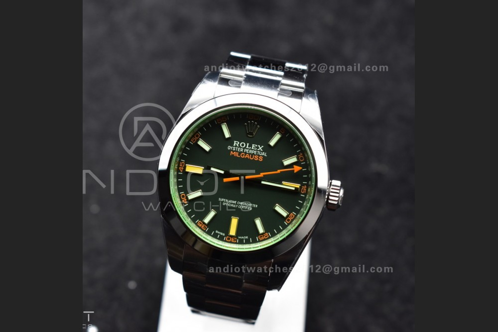 Milgauss 116400 GV Real Green Sapphire 904L SS VSF 1:1 Best Edition Black Dial on 904L SS Bracelet SA3131