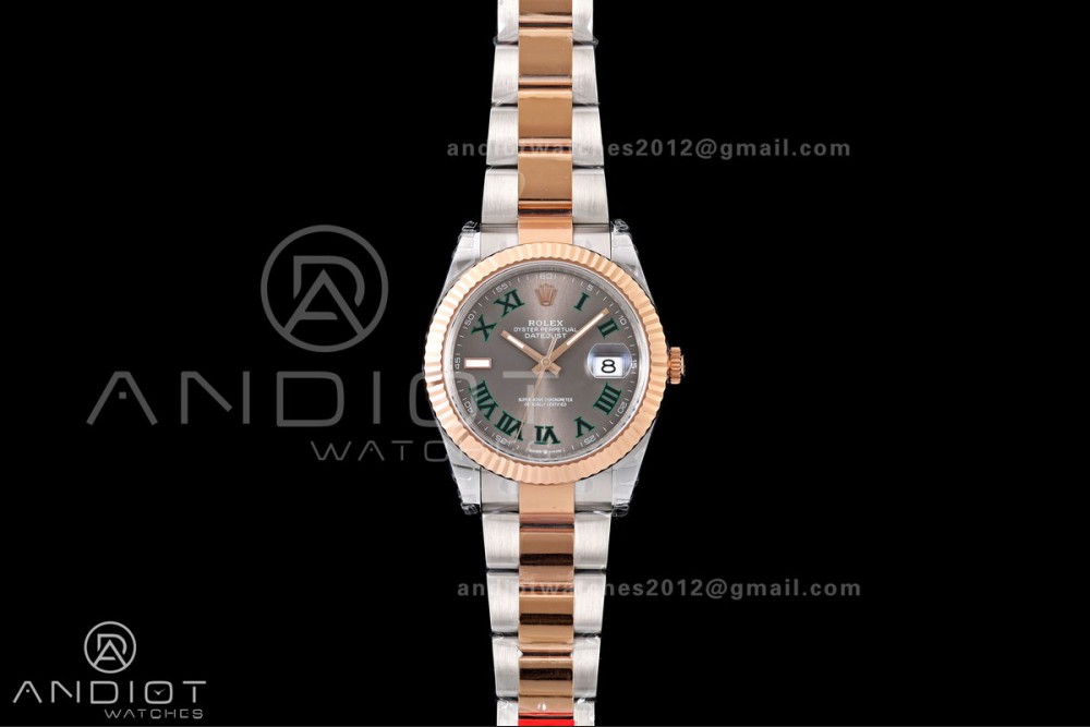 DateJust 41 126331 SS/RG VSF 1:1 Best Edition Gray Dial Green Roman on Oyster Bracelet VS3235 V2s