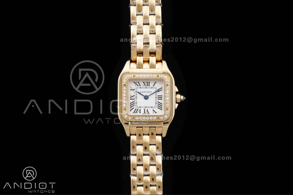 Panthère 22mm BVF 1:1 Best Edition YG White Dial Diamonds Bezel on YG Bracelet Ronda Quartz — photo 3