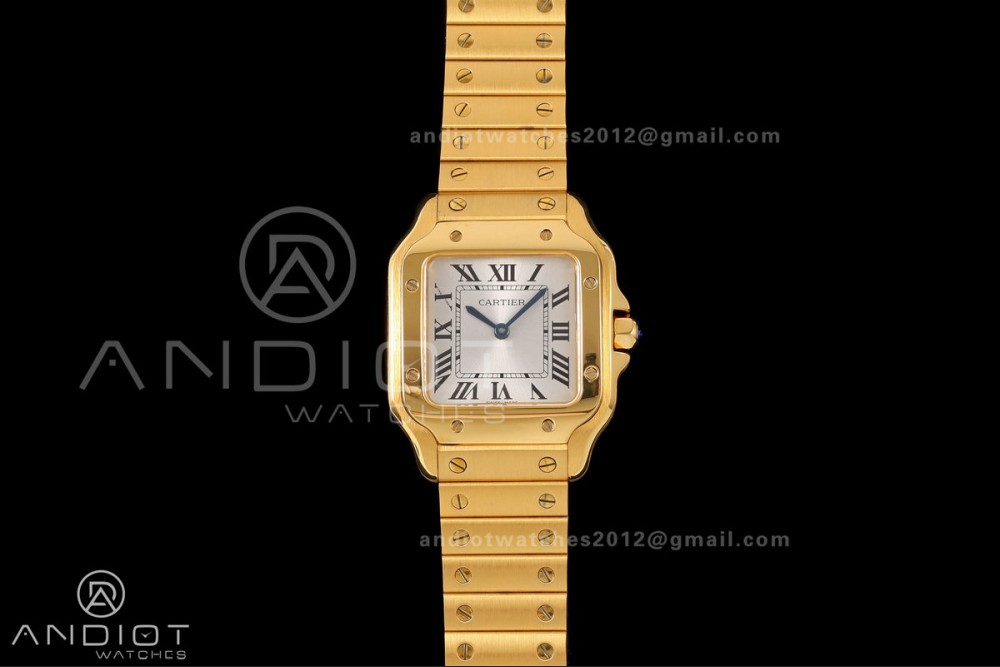 Santos 27mm YG 8848F 1:1 Best Edition Silver Dial on YG Bracelet Quartz