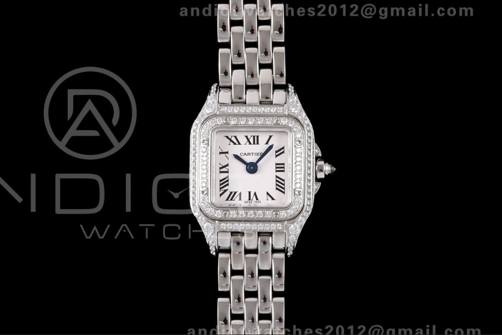 Panthère Ladies 19mm SS AF 1:1 Best Edition White Dial Full Diamonds case on SS Bracelet Ronda Quartz