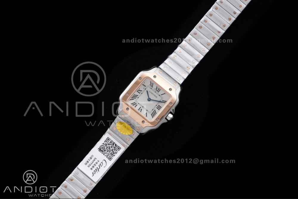 Santos W2SA0033 27x34mm AF 1:1 Best Edition Silver Dial ON SS/RG SmartLinks Bracelet Ronda Quartz — photo 2