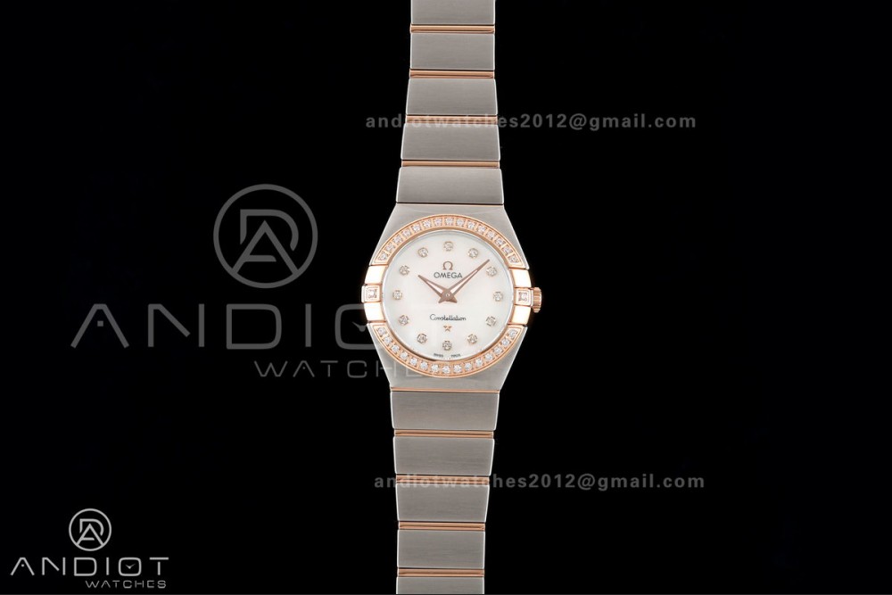 Constellation 28mm SS/RG 8848F 1:1 Best Edition White MOP Dial Diamonds Bezel on SS/RG Bracelet ETA Quartz