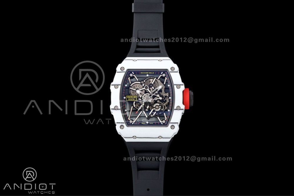 Mille Studio RM035-01 White NTPT 1:1 Best Edition Skeleton Dial on Black Rubber Strap RMAL3 Super Clone Free Sprung