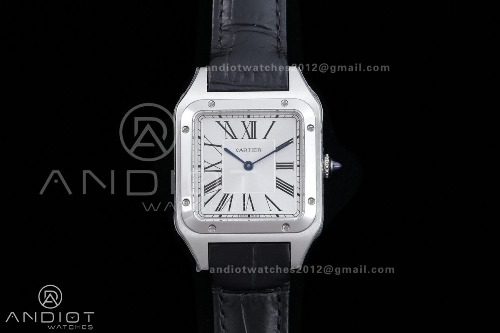 Santos Dumont 31.4mm SS AF 1:1 Best Edition Silver Dial on Black Leather Strap A157 — photo 3