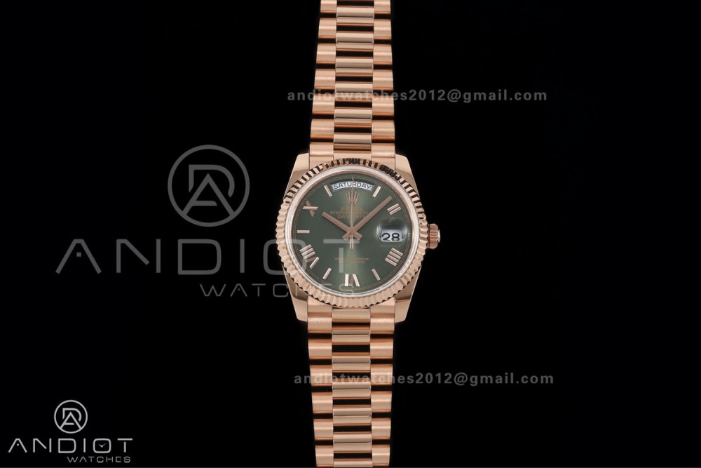 Day Date 36 RG QF 1:1 Best Edition 904L Steel Green Roman Dial on President Bracelet A2836 V3