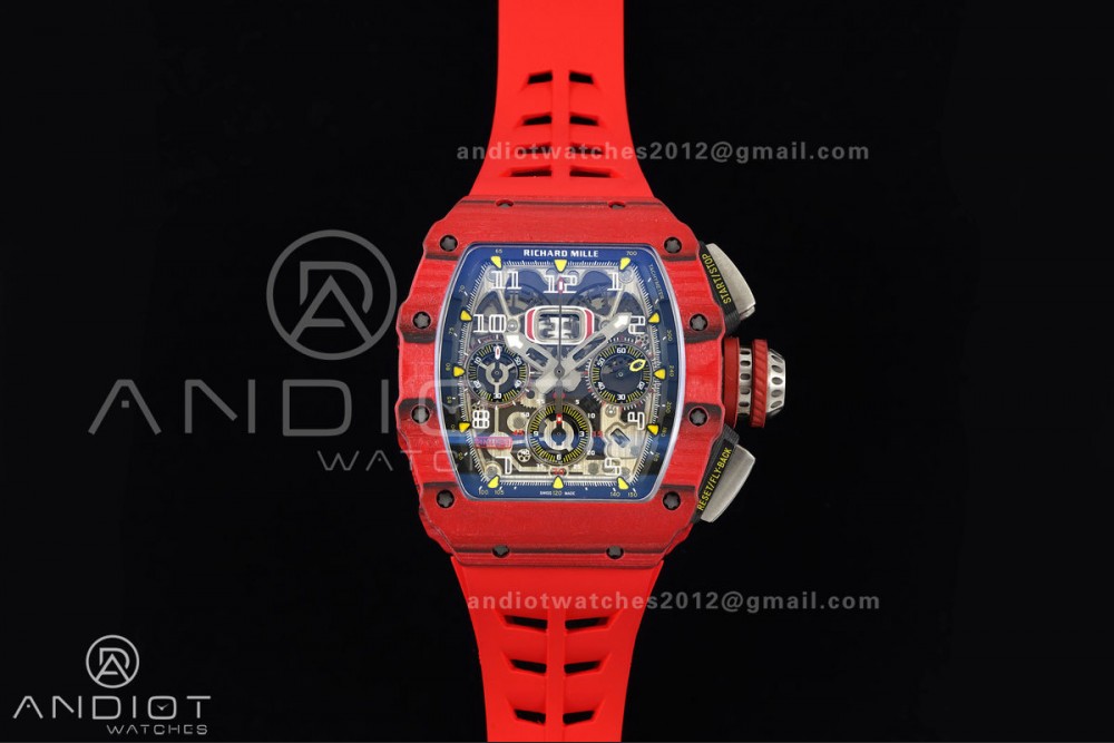 RM011 Red Carbon ABMF Best Edition Skeleton Dial on Red Rubber Strap A7750