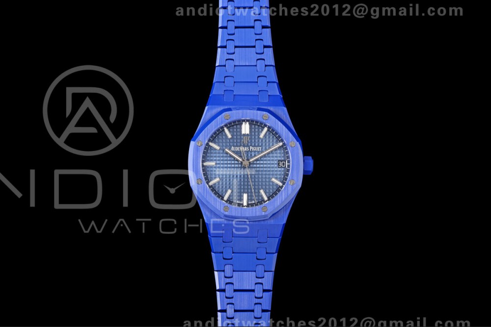 Royal Oak 41mm 15500 Blue Ceramic ZF Blue Dial on Blue Ceramic Bracelet SA4302 Super Clone (Free Sprung)