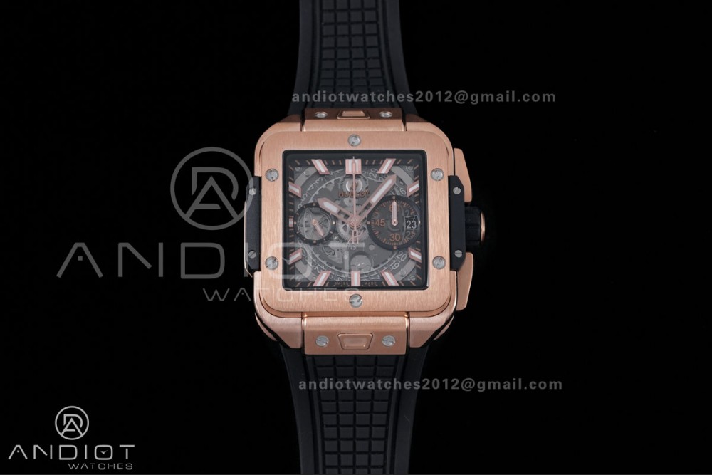 Square Bang Unico 42mm RG BBF 1:1 Best Edition Skeleton Dial on Black Rubber Strap A1280
