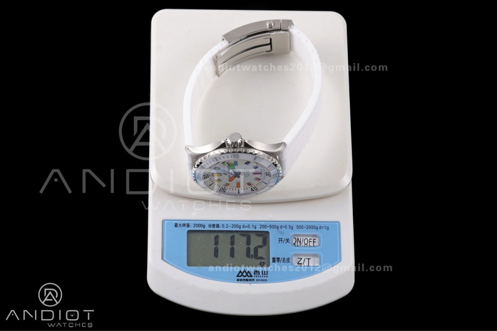 SuperOcean Automatic 42 SS BLF 1:1 Best Edition White Rainbow Dial on White Rubber Strap A2824 — photo 25