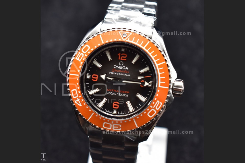 Seamaster 6000M Ultra Deep SS VSF 1:1 Best Edition Brown Dial Orange Bezel on SS Bracelet A8912 Super Clone