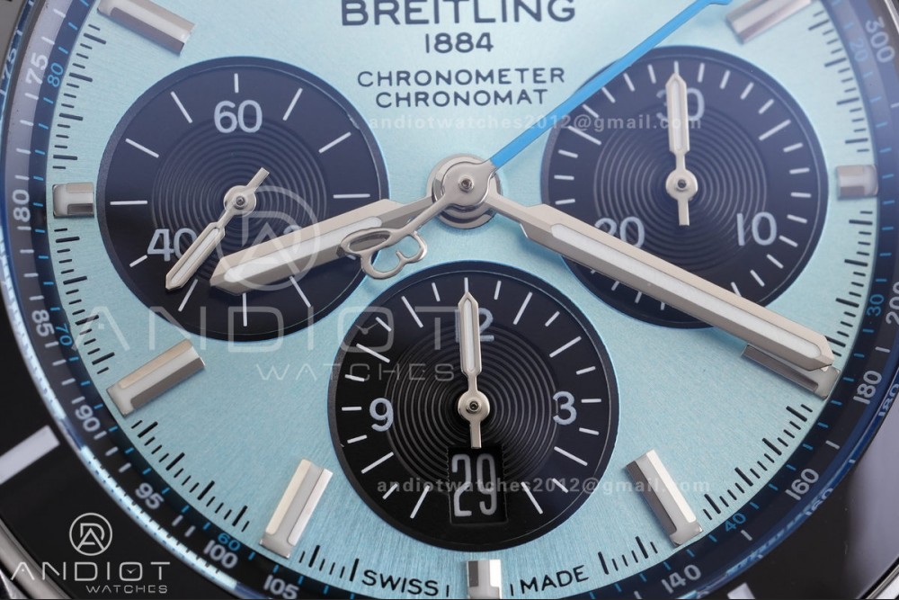Chronomat B01 44mm SS BLSF 1:1 Best Edition Ice Blue Dial on Black Rubber Strap A7750 — photo 4