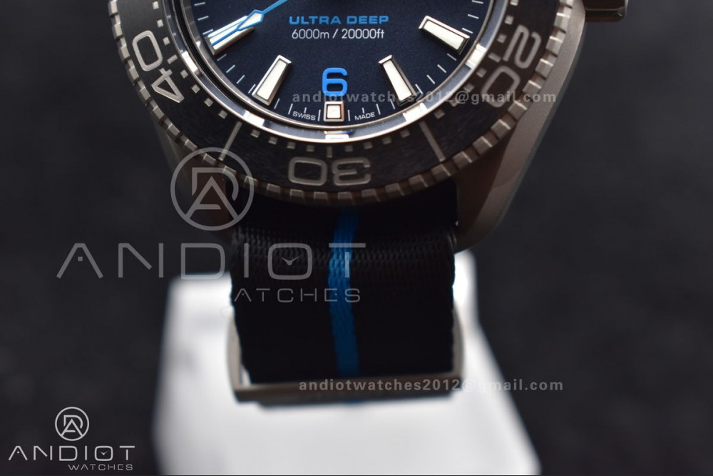 Seamaster 6000M Ultra Deep SS SBF 1:1 Best Edition Black Dial on Black Nylon Strap A8912 Super Clone — photo 18