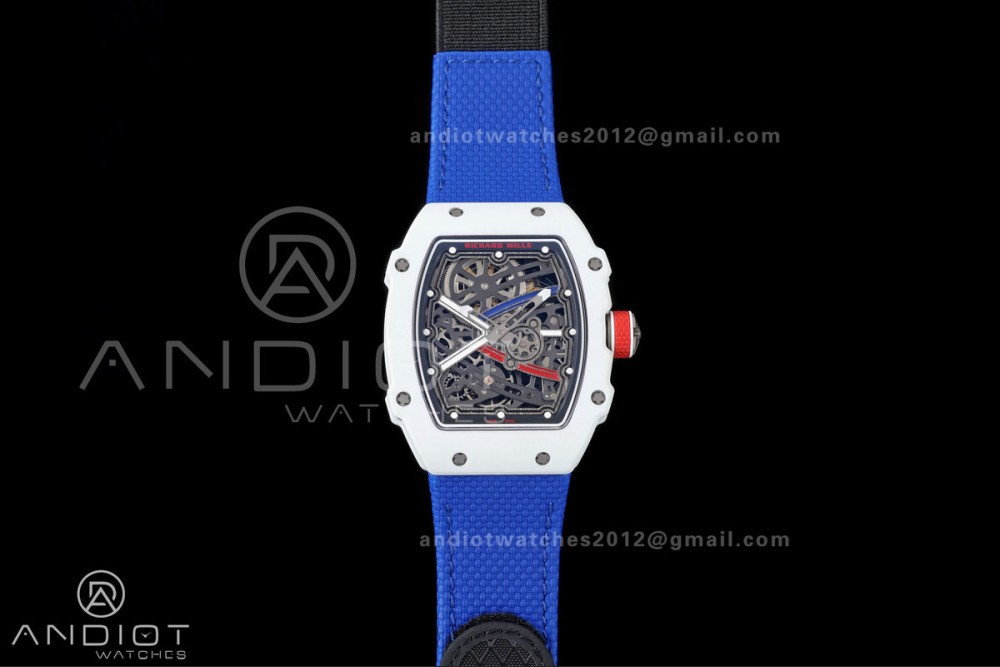 RICH Maker's 1:1 RM67-02 White NTPT France Blue/White/Red Skeleton Dial CRMA7 Super Clone