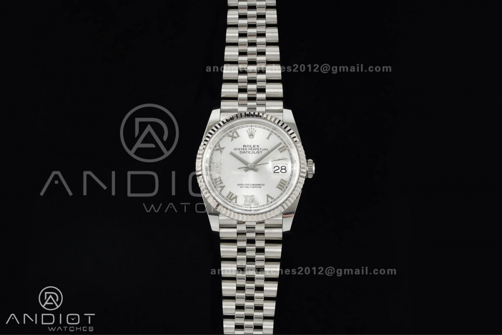 DateJust 36 SS 126234 ARF 1:1 Best Edition Silver Diamond Roman Dial on Jubilee Bracelet DD3235